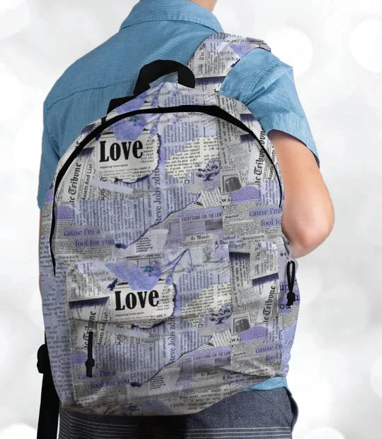 Blue Newspaper Allover Printed Backpack
