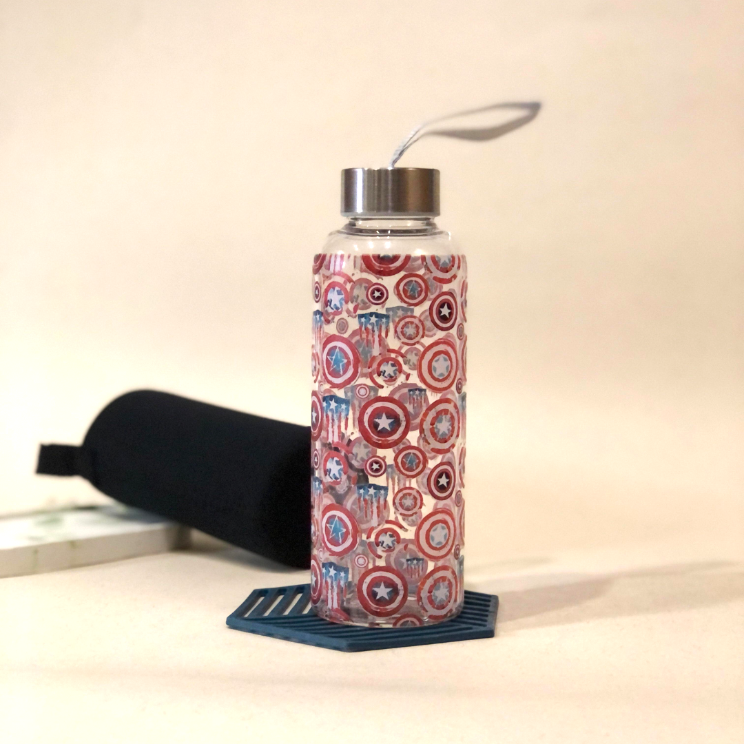 WB006 - Captain America Printed Glass Water Bottle