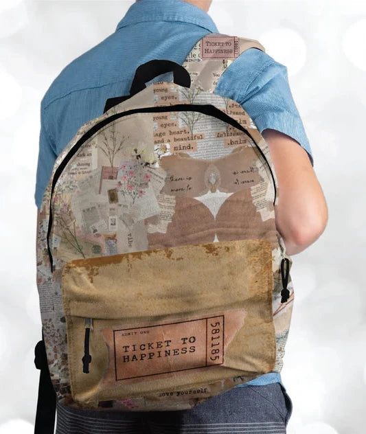 Ticket to Happiness Allover Printed Backpack
