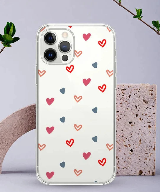 جراب هاتف شفاف بتصميم قلوب صغيرة
