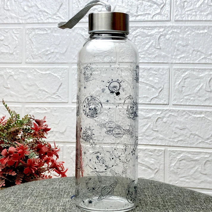 Moonlit Printed Glass Water Bottle