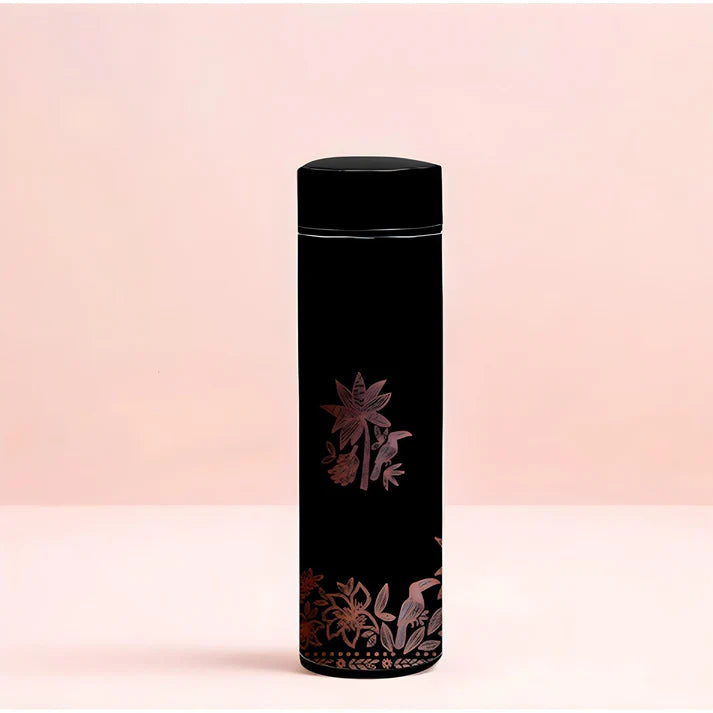 Black Floral Printed Temperature Water Bottle