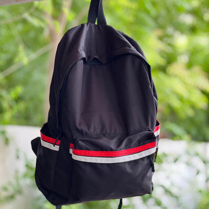 Black Striped Allover Printed Backpack