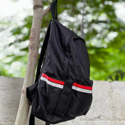 Black Striped Allover Printed Backpack