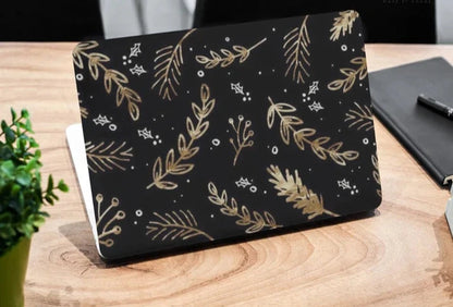 Black Gold Flowers Laptop Skin